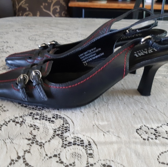 Alfani Black Red Sling Back Heeled Shoes Size 5.5 - Picture 4 of 8